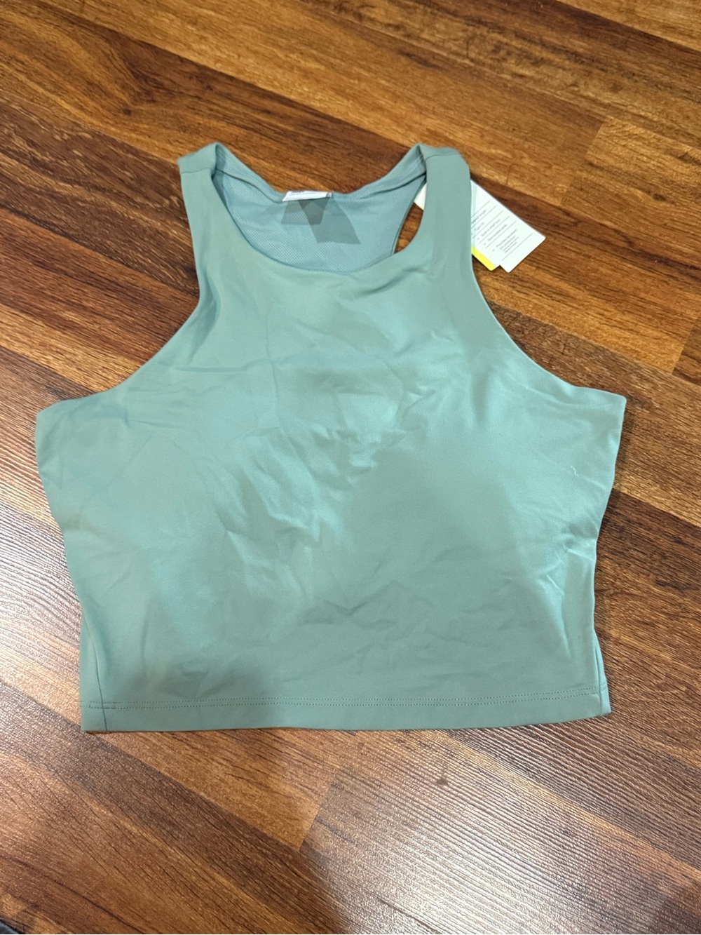 Women's Sage Green Athletic Cropped High Neck Tank Top Everyday Soft Size Large